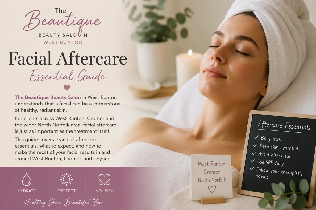 Facial aftercare at The Beautique West Runton Cromer Norfolk